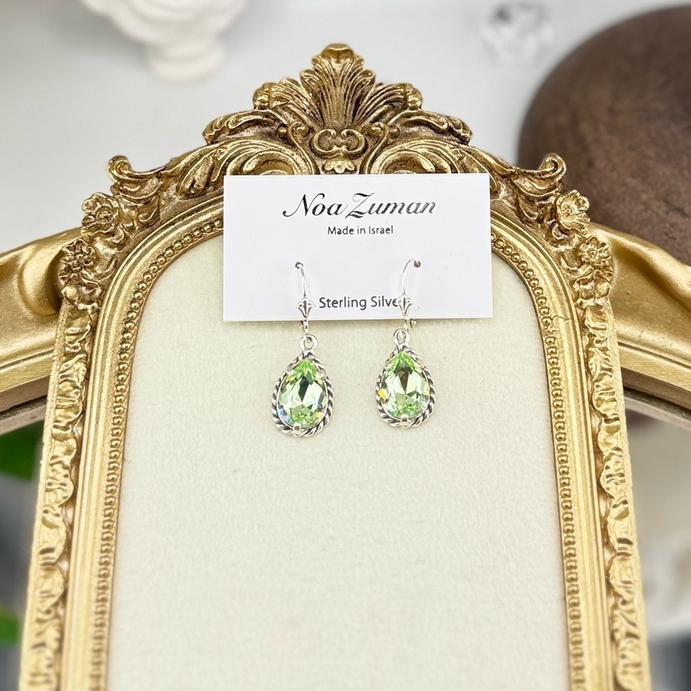 Noa Zuman Sterling Silver Green Crystal Drop Earrings - Picture 3 of 5